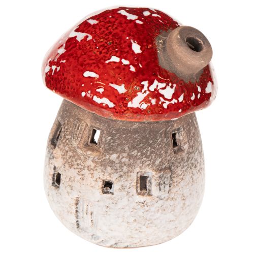 Figura decorativa de casa de hongos con faro y amanita muscaria con chimenea, 10 cm, 2 unidades. | Floristik24.es