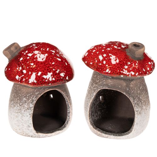 Figura decorativa de casa de hongos con faro y amanita muscaria con chimenea, 10 cm, 2 unidades. | Floristik24.es