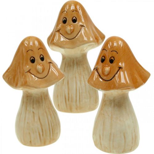 Figuras decorativas de otoño de cerámica marrón con setas decorativas Ø6cm H10.5cm 3pcs