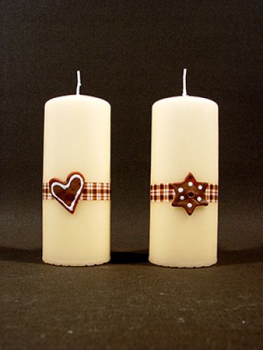 Floristik24 Crema de velas de pilar con estrella encerada / corazón en checkerband