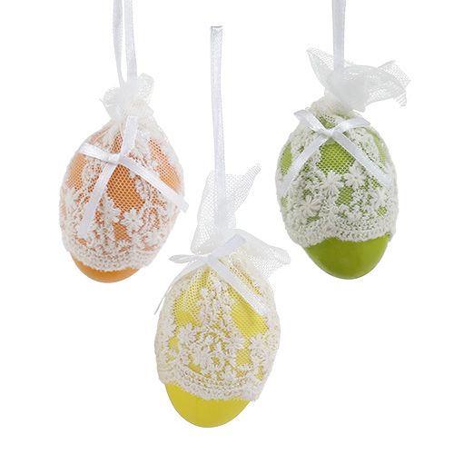 Floristik24 Huevos decorativos de plástico con tul para colgar 6cm 6pcs