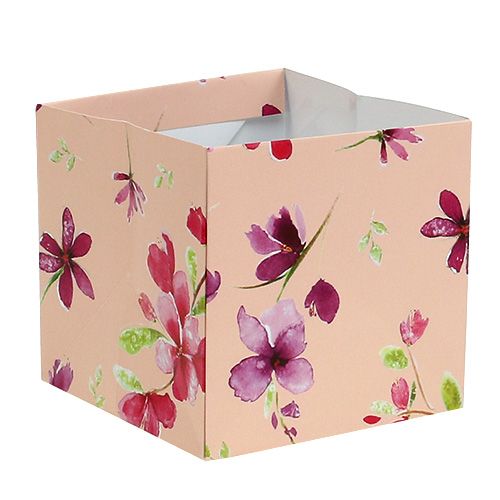 Floristik24 Bolsa de papel 12cm x 12cm rosa con patrón 8pcs