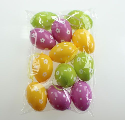 Floristik24 Huevos de Pascua decorativos de plástico para colgar 9cm 12pcs