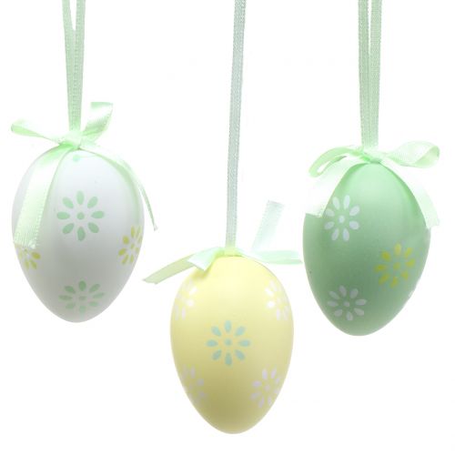 Floristik24 Huevos de Pascua para colgar verde, blanco, amarillo 6cm 12pcs