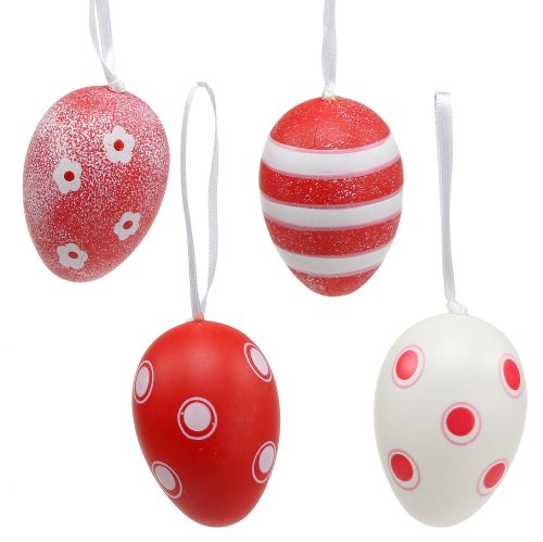 Floristik24 Huevos de plástico para colgar rojo, blanco 6cm 12uds