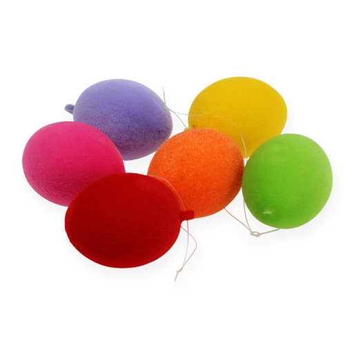 Floristik24 Huevos decorativos para colgar huevos de Pascua de colores flocados 6cm 18 piezas