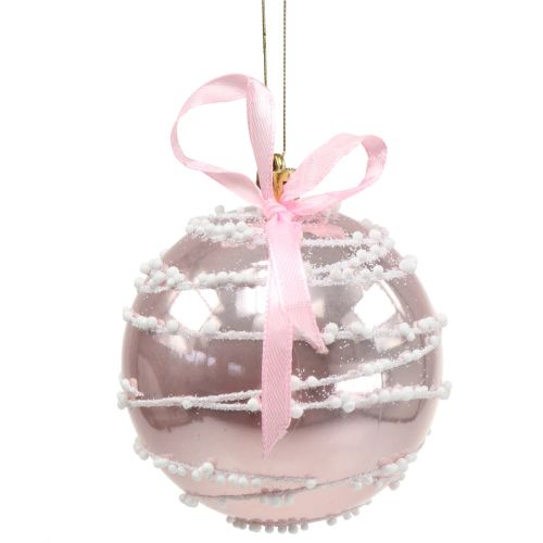 Floristik24 Bola de navidad rosa con lazo Ø8cm 2pcs