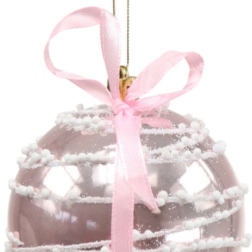 Floristik24 Bola de navidad rosa con lazo Ø8cm 2pcs