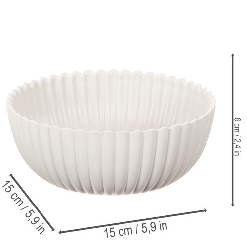 Bol redondo acanalado en color blanco para decoración versátil, 15 cm, 2 unidades | Floristik24.es