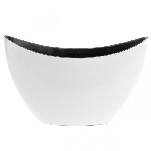 Floristik24 Cuenco decorativo, ovalado, blanco, negro, maceta de plástico, 24cm