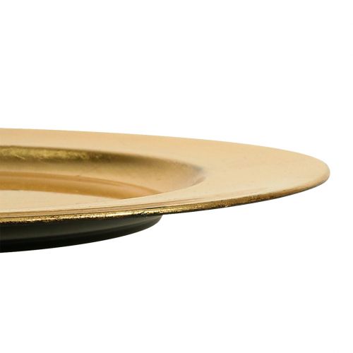 Artículo Plato de plástico 25cm dorado con efecto pan de oro.