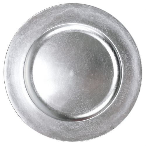 Floristik24 Plato de plástico plateado Ø33cm con efecto esmaltado