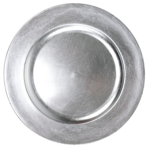 Floristik24 Plato de plástico plata Ø33cm con efecto vidriado