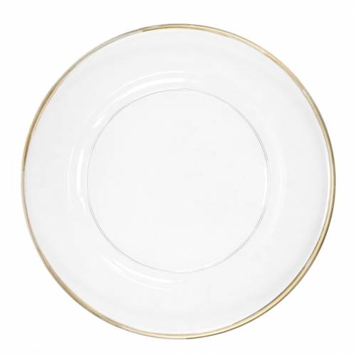 Floristik24 Plato decorativo con borde dorado plástico transparente Ø33cm