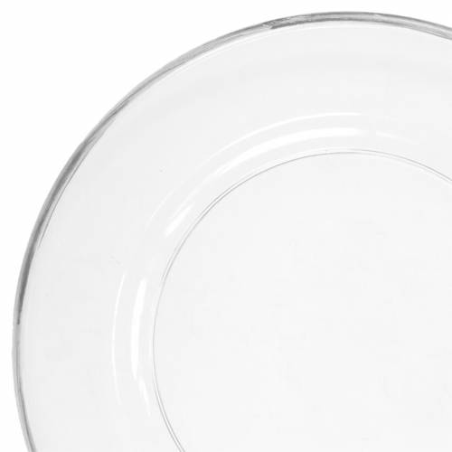Floristik24 Plato decorativo con borde plateado plástico transparente Ø33cm
