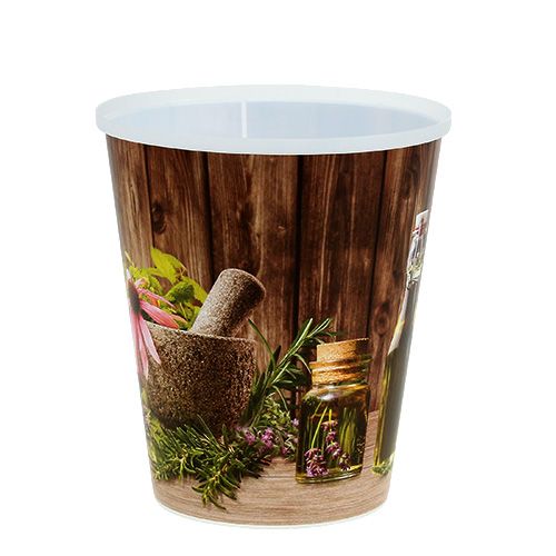 Maceta de plástico con motivos de hierbas Ø12cm H13,5cm, 1pce