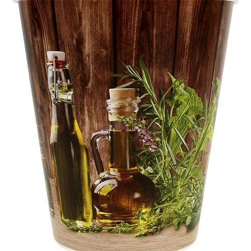 Floristik24 Maceta de plástico con motivos de hierbas Ø12cm H13,5cm, 1pce