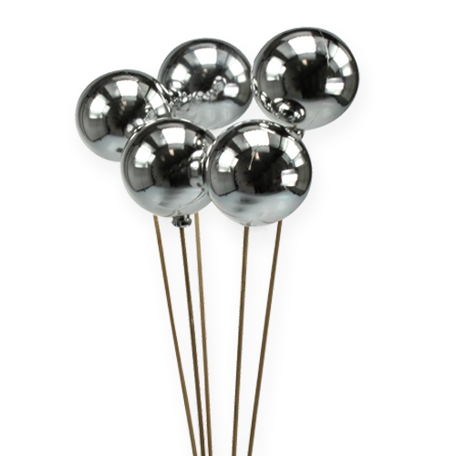 Floristik24 Tapón navideño Bola de árbol de Navidad con palo plateado, nácar brillante Ø6cm 20 piezas