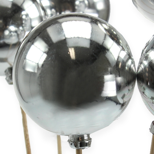 Floristik24 Tapón navideño Bola de árbol de Navidad con palo plateado, nácar brillante Ø6cm 20 piezas