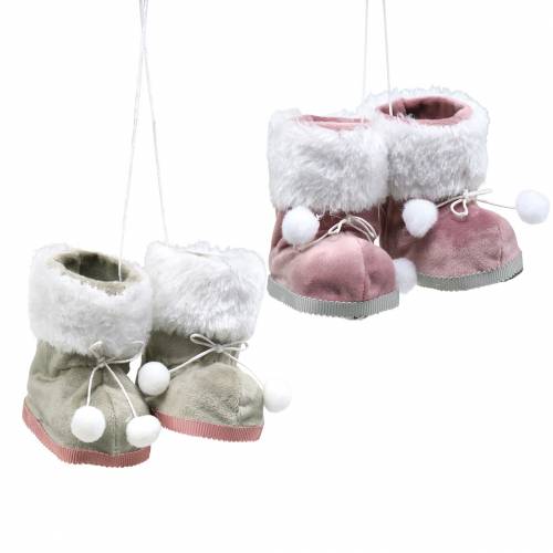 Floristik24 Adornos para árboles de navidad Par de zapatos de felpa gris / rosa 10cm x 8cm 2pzs