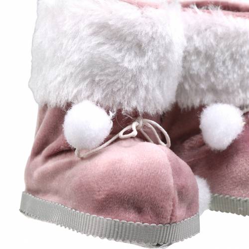 Floristik24 Adornos para árboles de navidad Par de zapatos de felpa gris / rosa 10cm x 8cm 2pzs