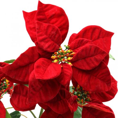 Artículo Flor de nochebuena artificial tallo rojo 3 flores 85cm