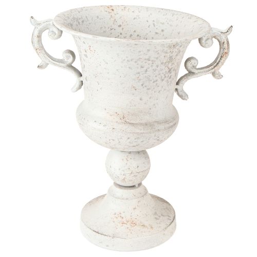 Floristik24 Maceta decorativa de metal con asa, color gris y blanco, altura 29,5 cm.