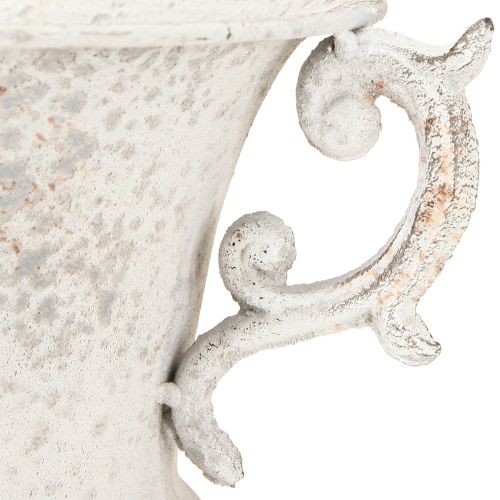 Artículo Maceta decorativa de metal con asa, color gris y blanco, altura 29,5 cm.