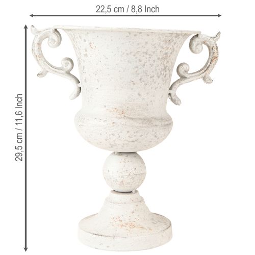 Artículo Maceta decorativa de metal con asa, color gris y blanco, altura 29,5 cm.