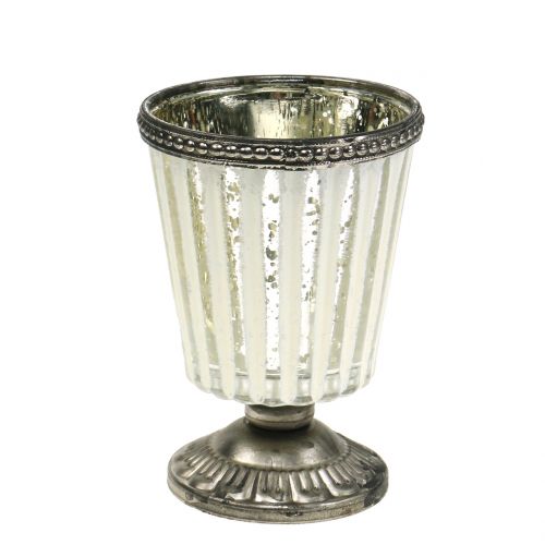 Floristik24 Taza de cristal con velas de té plata campesina Al. 11 cm