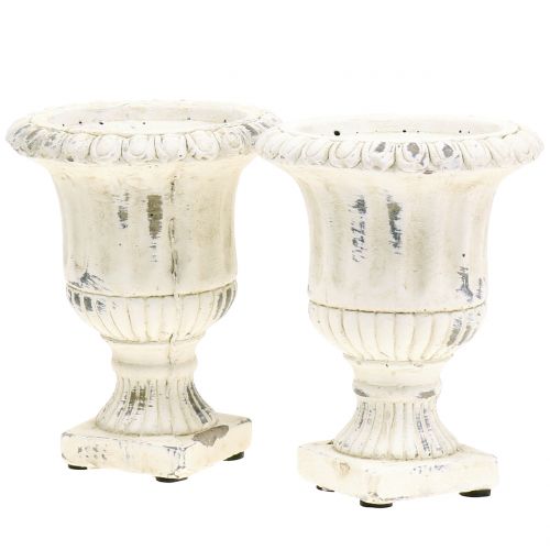 Floristik24 Copa de piedra antigua de fundición de crema Ø9cm H12cm 2pcs