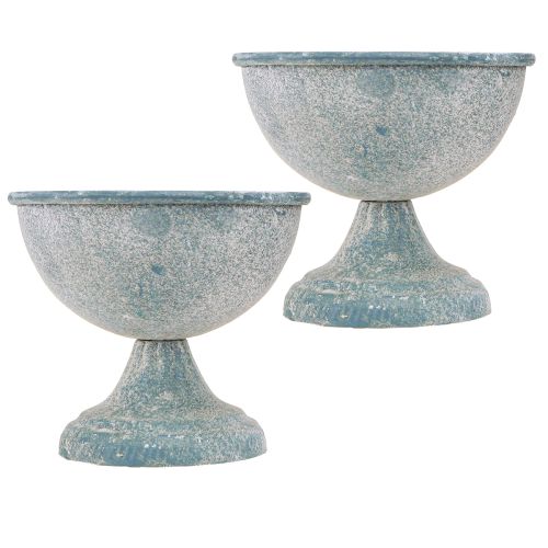Artículo Taza Cuenco Pequeño Metal Azul Blanco Antiguo Ø12cm H10.5cm 2uds