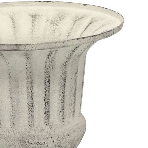 Floristik24 Jarrón Taza Metal Deco Shabby Chic Blanco Gris Al.24cm Ø20cm