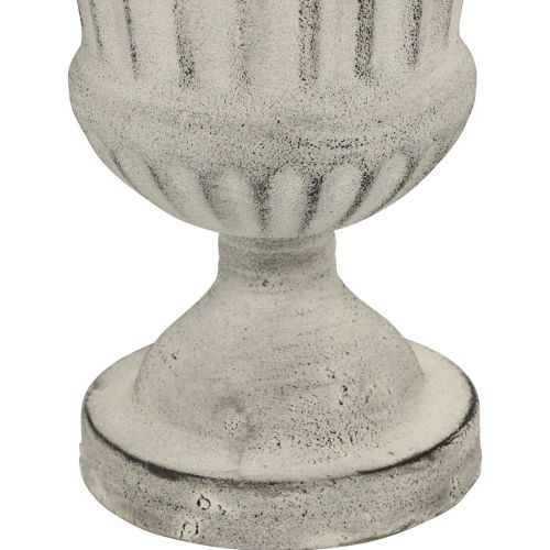 Floristik24 Jarrón Taza Metal Deco Shabby Chic Blanco Gris Al.24cm Ø20cm