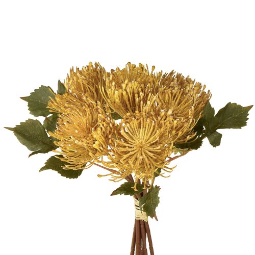 Alfiletero artificial de Protea Leucospermum amarillo 30cm 6 uds