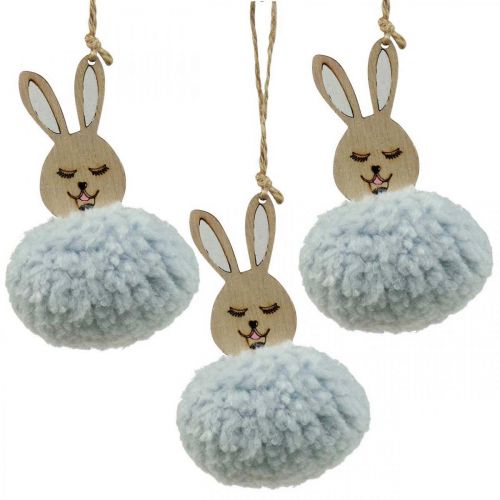 Floristik24 Puschelbunny blue deco colgante madera felpa aprox.7×7×10cm 6pcs