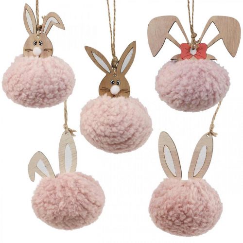 Colgante conejito rosa colgante deco de madera Ø5cm-10cm 6 piezas