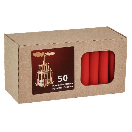 Artículo Velas piramidales velas de árbol rojo cera Ø14mm H70mm 50ud