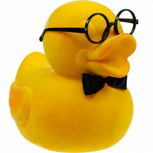 Floristik24 Figura decorativa pato con gafas amarillo, divertida decoración veraniega, pato decorativo flocado