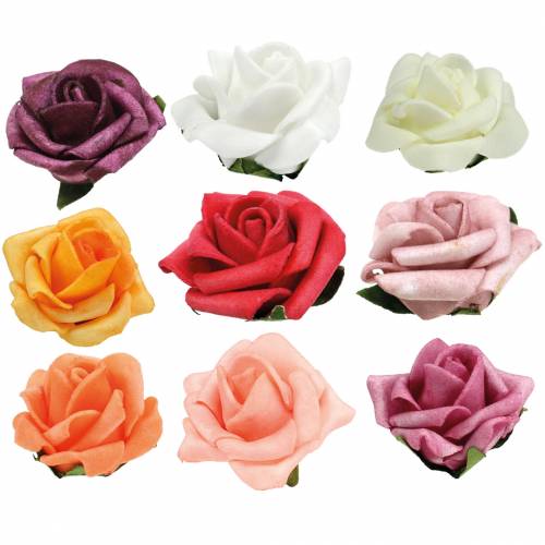 Floristik24 Rosa de foam Ø3,5cm diferentes colores 48 uds.