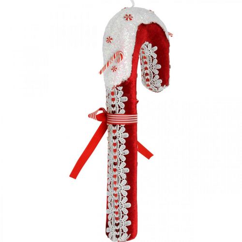 Floristik24 Decoración de bastón de caramelo grande Navidad rojo blanco con encaje Al. 36 cm