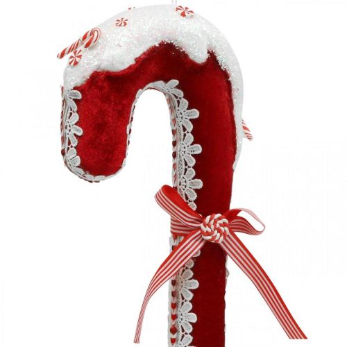 Artículo Decoración de bastón de caramelo grande Navidad rojo blanco con encaje Al. 36 cm