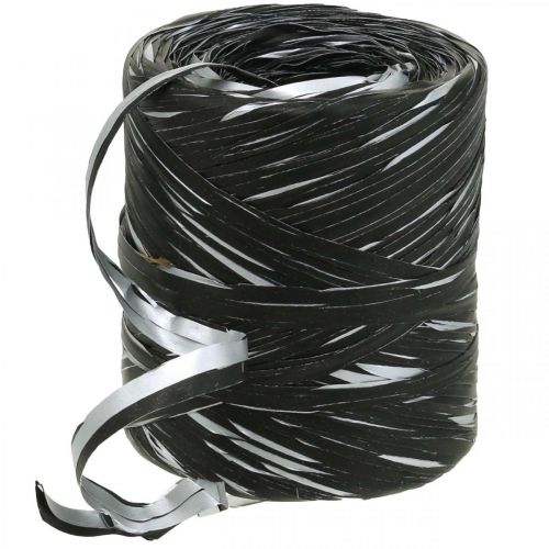 Floristik24 Cinta de rafia cinta de regalo plateada negra cinta decorativa 200m