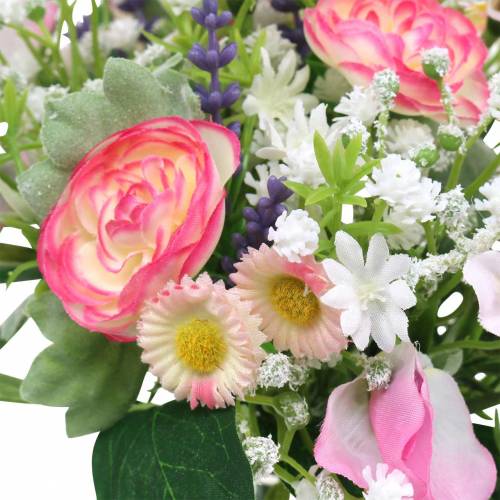 Floristik24 Ramo artificial con ranunculus y bellis rosa, blanco Ø20cm