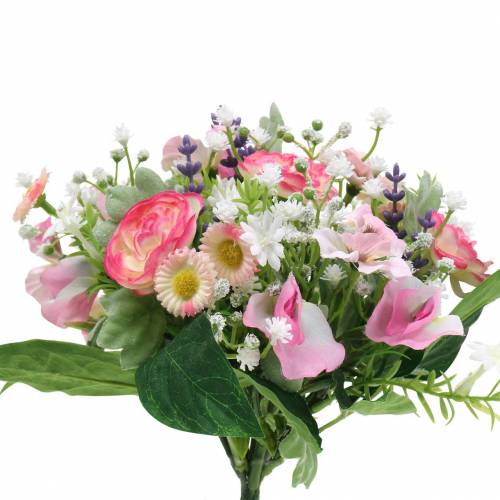Floristik24 Ramo artificial con ranunculus y bellis rosa, blanco Ø20cm
