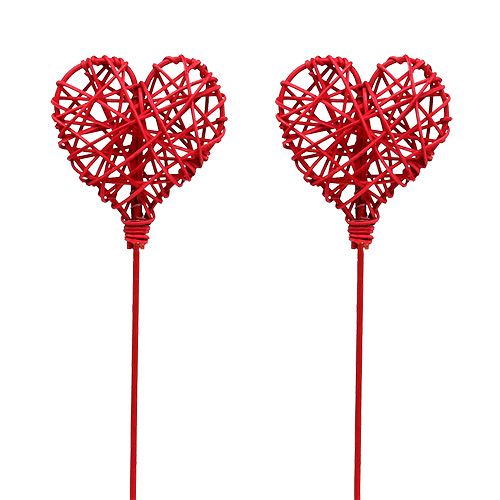 Floristik24 Corazón de ratán sobre palo rojo 7cm L45cm 18 piezas