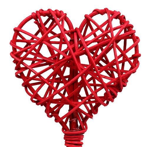 Floristik24 Corazón de ratán sobre palo rojo 7cm L45cm 18 piezas