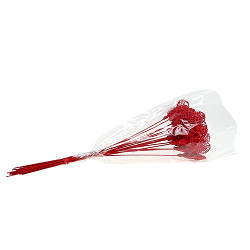 Floristik24 Corazón de ratán sobre palo rojo 7cm L45cm 18 piezas