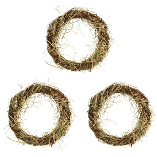Floristik24 Corona de vid corona natural con heno marrón verde Ø25cm 3 piezas