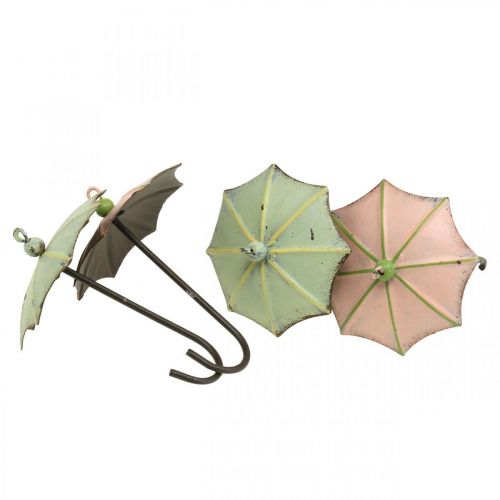 Floristik24 Sombrillas para colgar, decoración primaveral, sombrilla, decoración de metal rosa, verde H12.5cm Ø9cm 4pcs